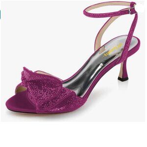 Milooey Fuchsia Glitter Rhinestone Bow Sandal Crystal Ankle Strap High Heel Shoe
